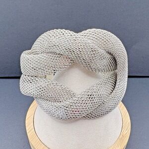 Woven Metal Mesh Interlocking Love Knot Cuff Bracelet Silver Tone Bold Statement